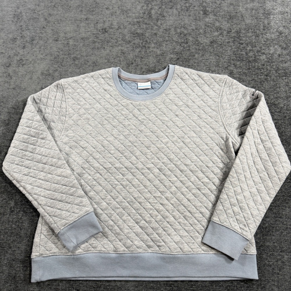Columbia Quilted Crewneck Sweatshirt Gray Blue Womens XL Pullover Long Sleeve